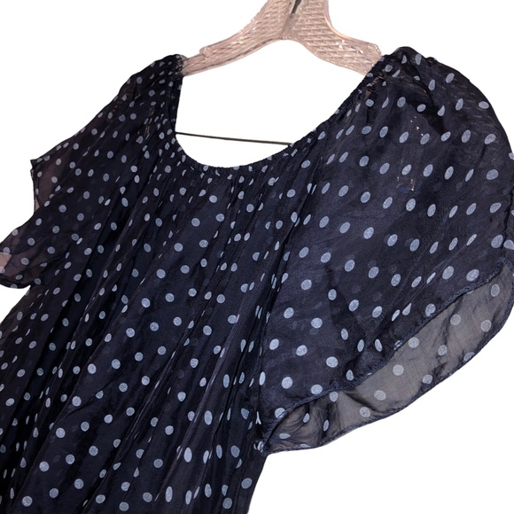 GIUSY Italy silk ble polka dot flutter sleeve dress XS ADORABLE - Picture 2 of 3